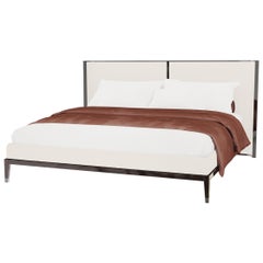 Super King Thyia 125 Italian Curved Bed in Ivory Boucle Fabric and Wooden Base