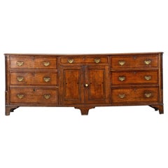 Antique Large English George III Oak Inlaid Dresser Base