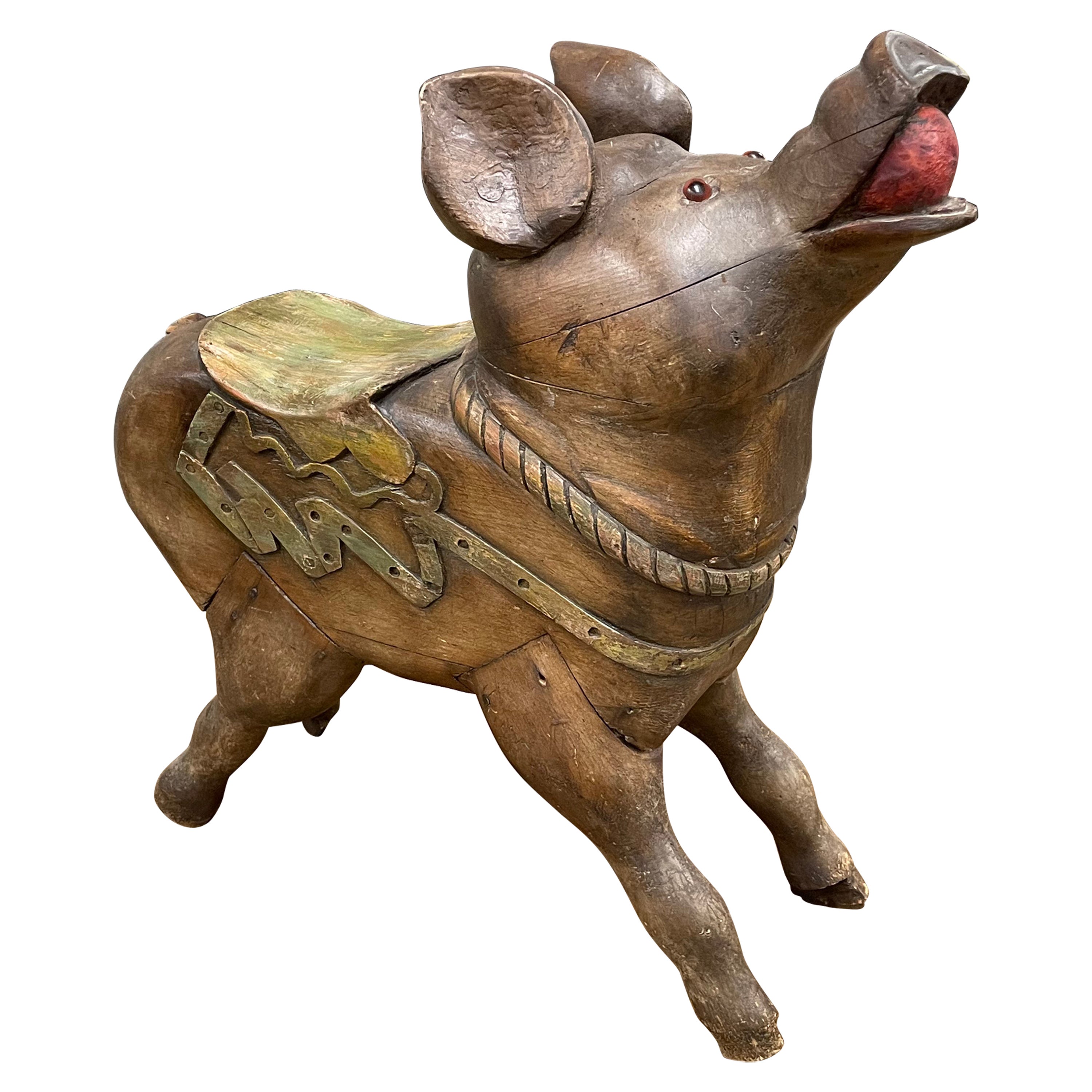 Antique French Children's Carousel Pig For Sale