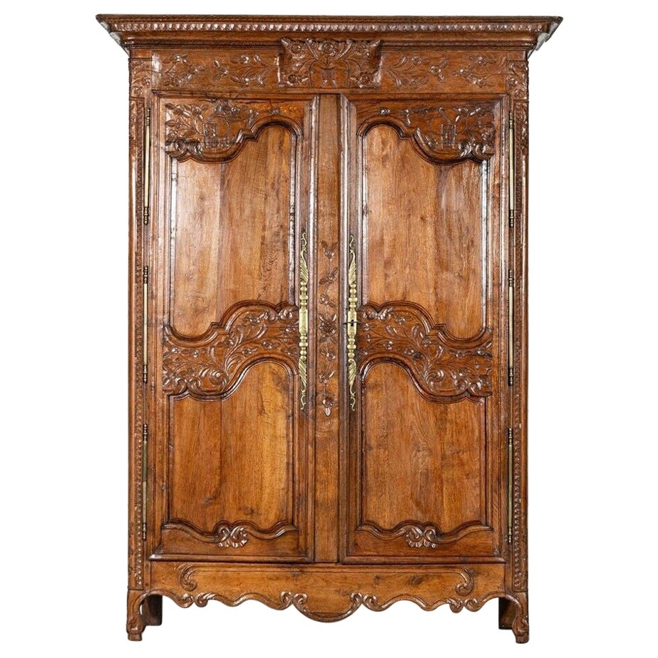 Large 18thC French Carved Walnut Armoire For Sale