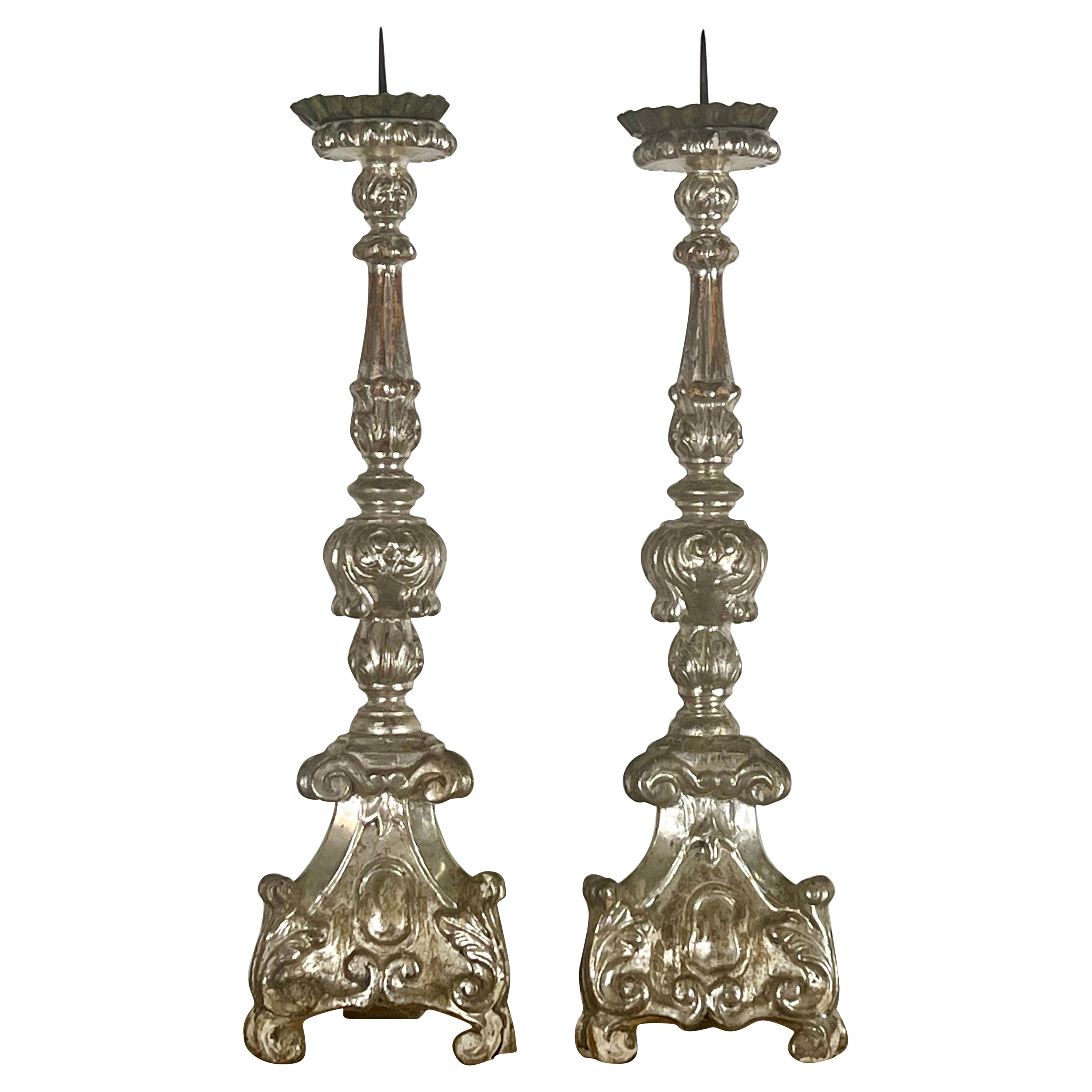 Pair of 19th Century Italian Silver Gilt Candlesticks For Sale