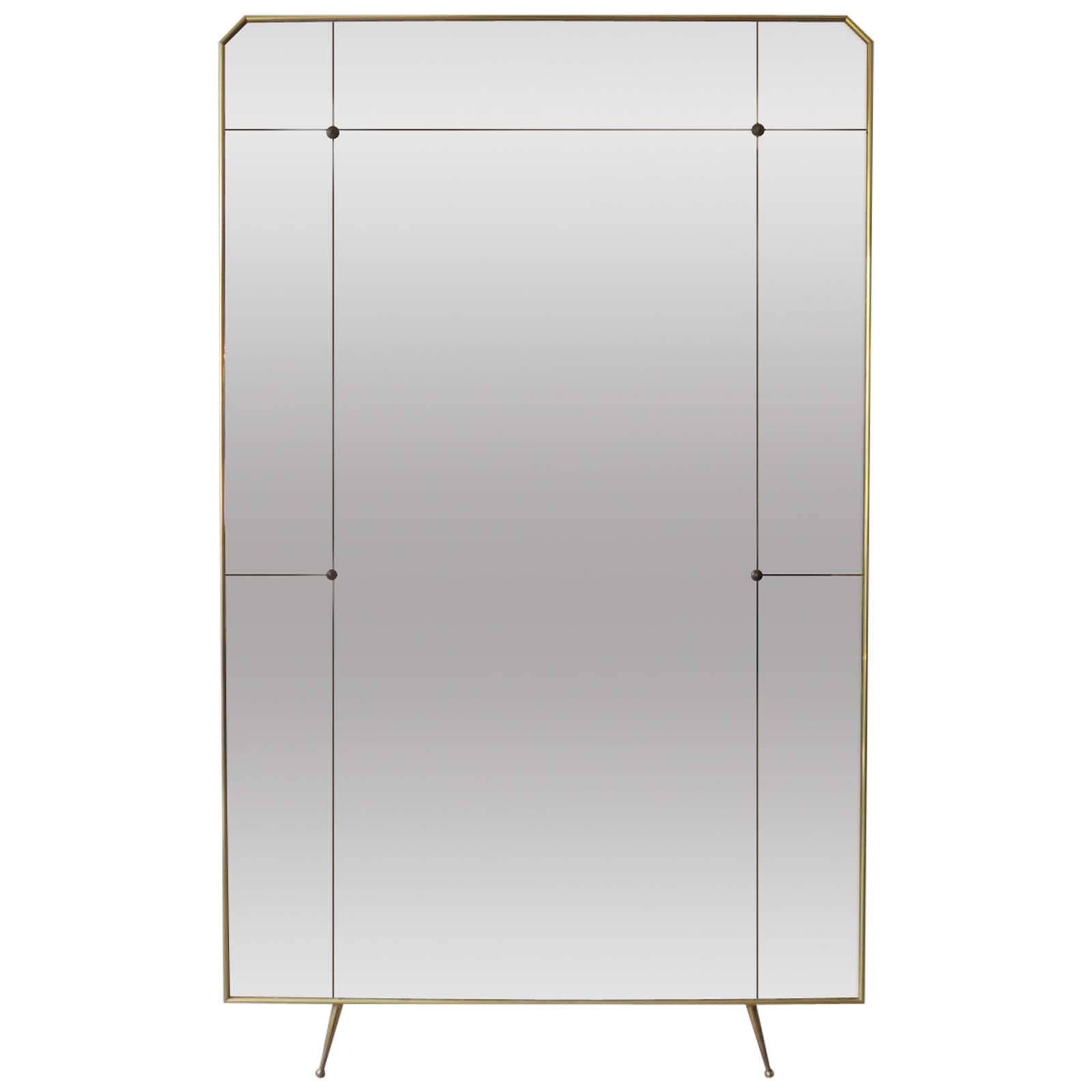 Large Brass Framed Italian Panelled Mirror 