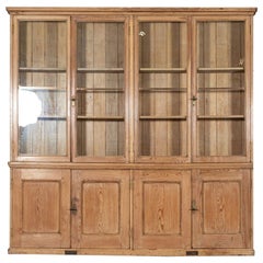 Antique Monumental English Pine Glazed Bookcase Cabinet