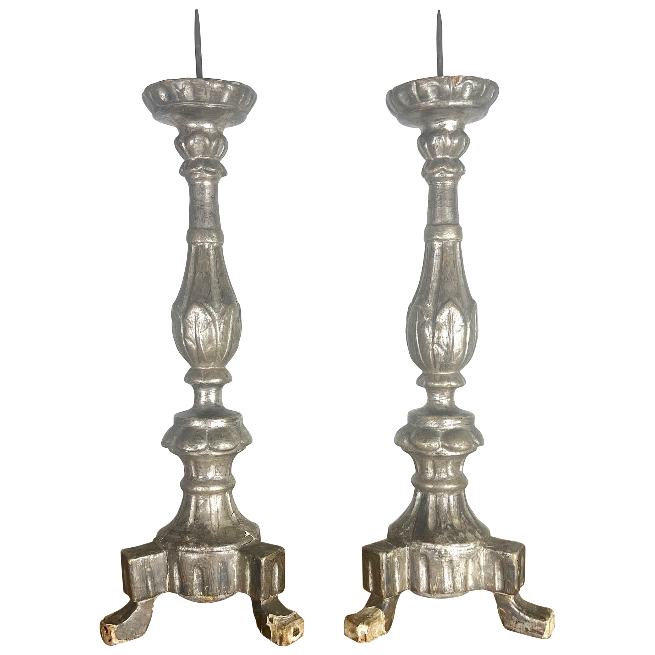 19th Century Italian Silver Gilt Candlesticks For Sale