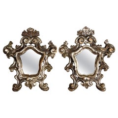 Antique Pair of Italian Scrolled Silver Leaf Baroque Style Mirrors