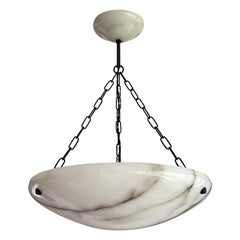 Large & Timeless Superb White & Black Antique Alabaster Pendant Chandelier 1910s