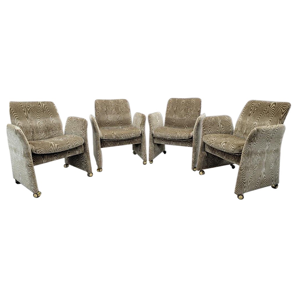 Postmodern Club Chairs by Chromcraft Newly Upholstered in Chenille - Set of 4