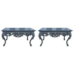Pair of French 19th Century Elaborate Bronze and Black Marble Tables