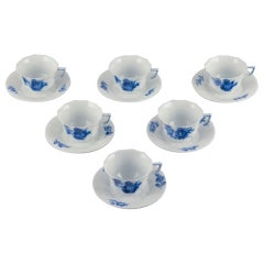 Royal Copenhagen Blue Flower Angular. Set of six coffee cups with saucers. 