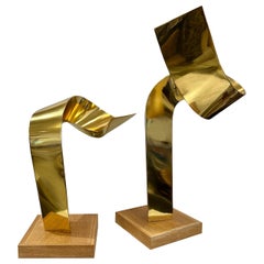 Pair of Jean-Claude Hug Mounted Brass Sculptures - SIGNED