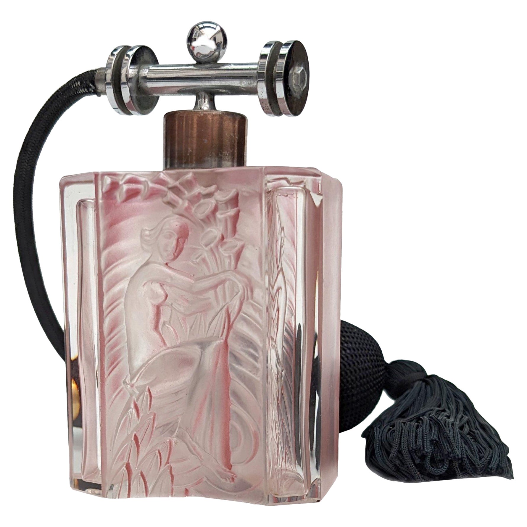 Art Deco Large Glass Perfume Atomizer, c1930