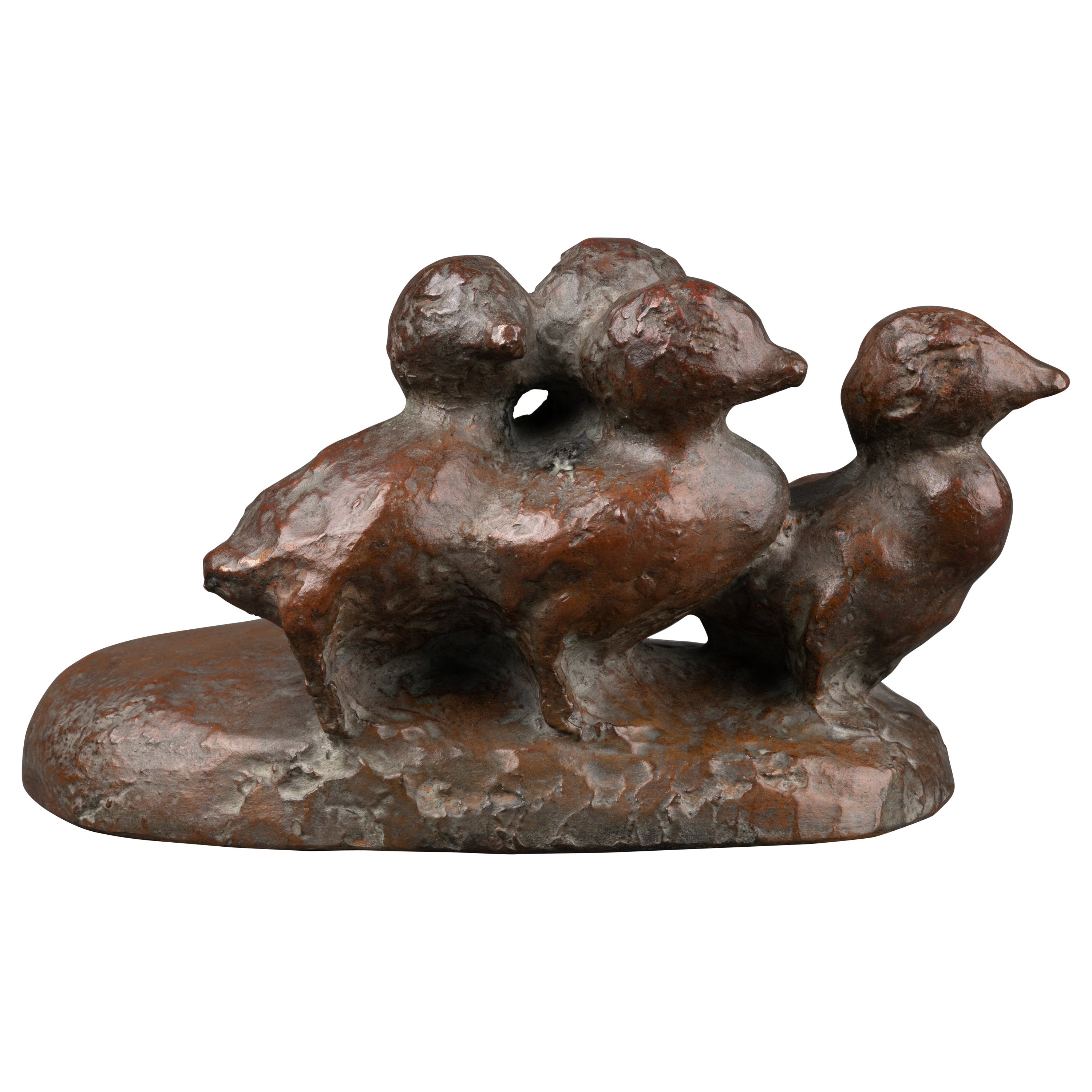 Ulf TIKKANEN : "Grebe cubs", Green patinated lost wax bronze - circa 1940