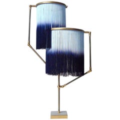 No. 21 Blue Fringes Dip Dyed Contemporary Art Table Lamp by Sander Bottinga