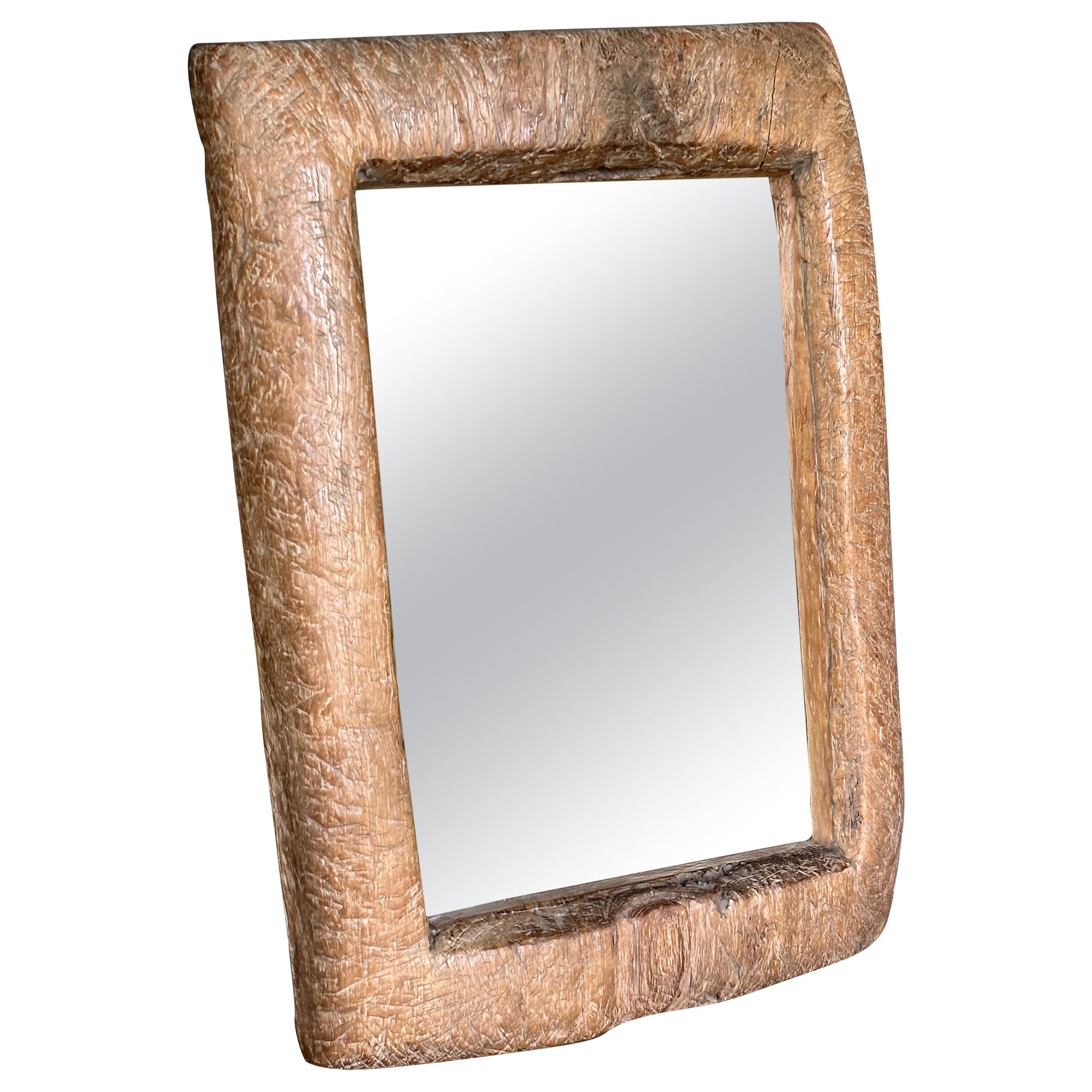 Rustic Teak Wood Mirror With Wonderful Age Related Patina & Markings For Sale