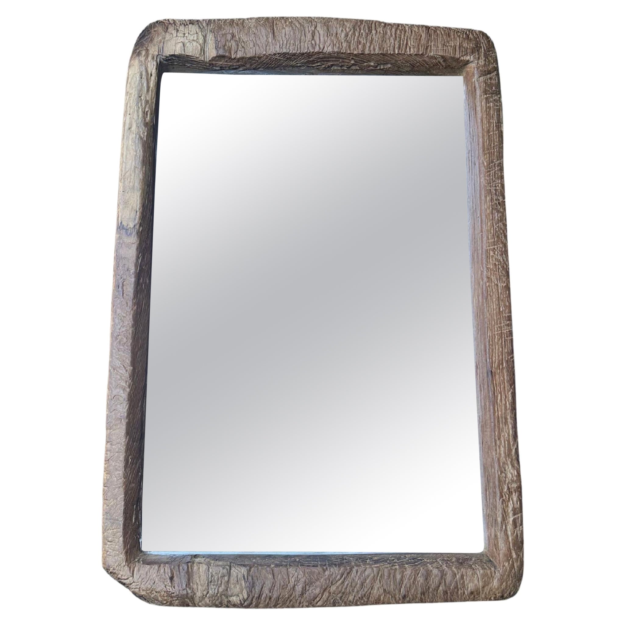 Rustic Teak Wood Mirror With Wonderful Age Related Patina & Markings