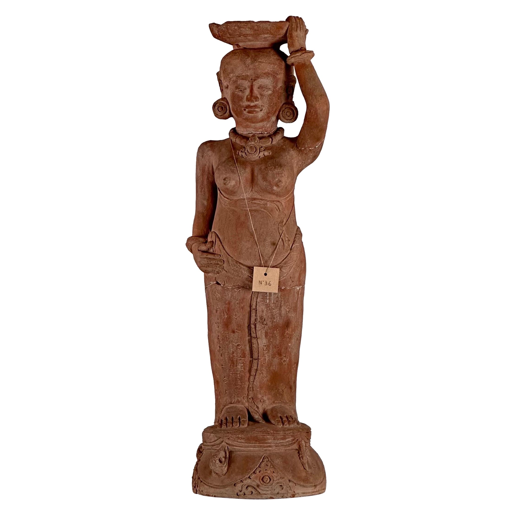 Rare 15th Century Majapahit Terracotta Handmaiden Figure For Sale