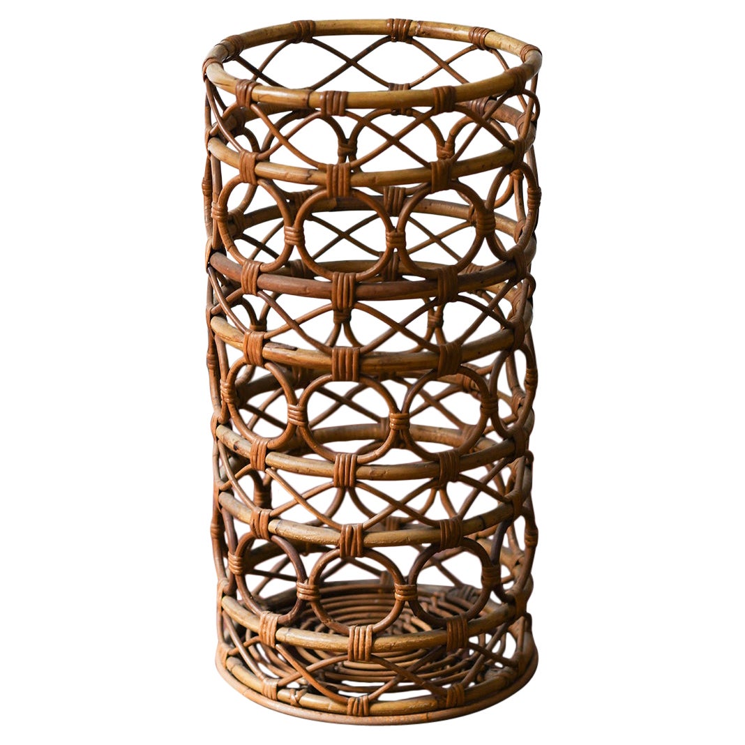 Rattan umbrella stand with geometric motifs, Italy 1980