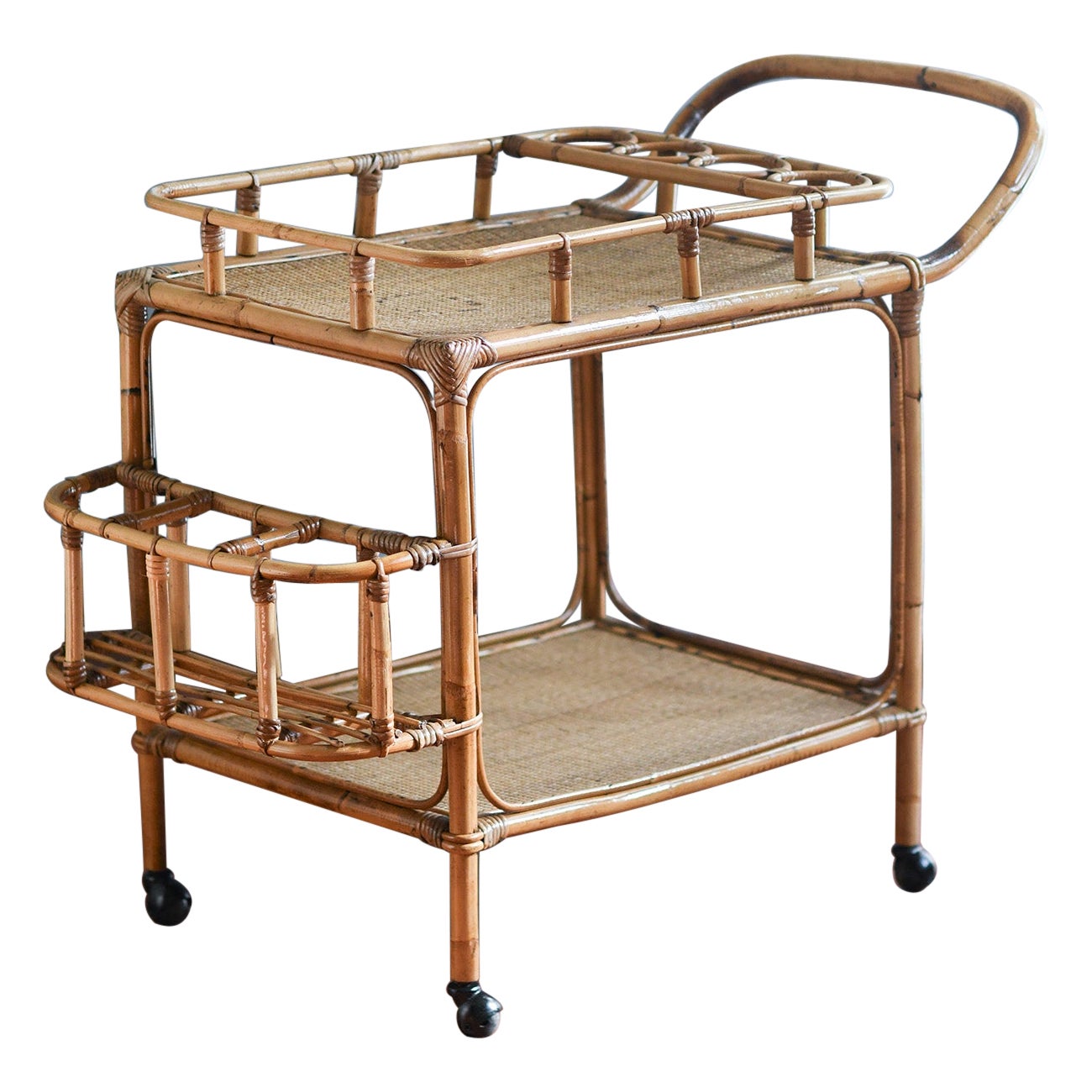 Rattan food trolley, Italy 1980 For Sale