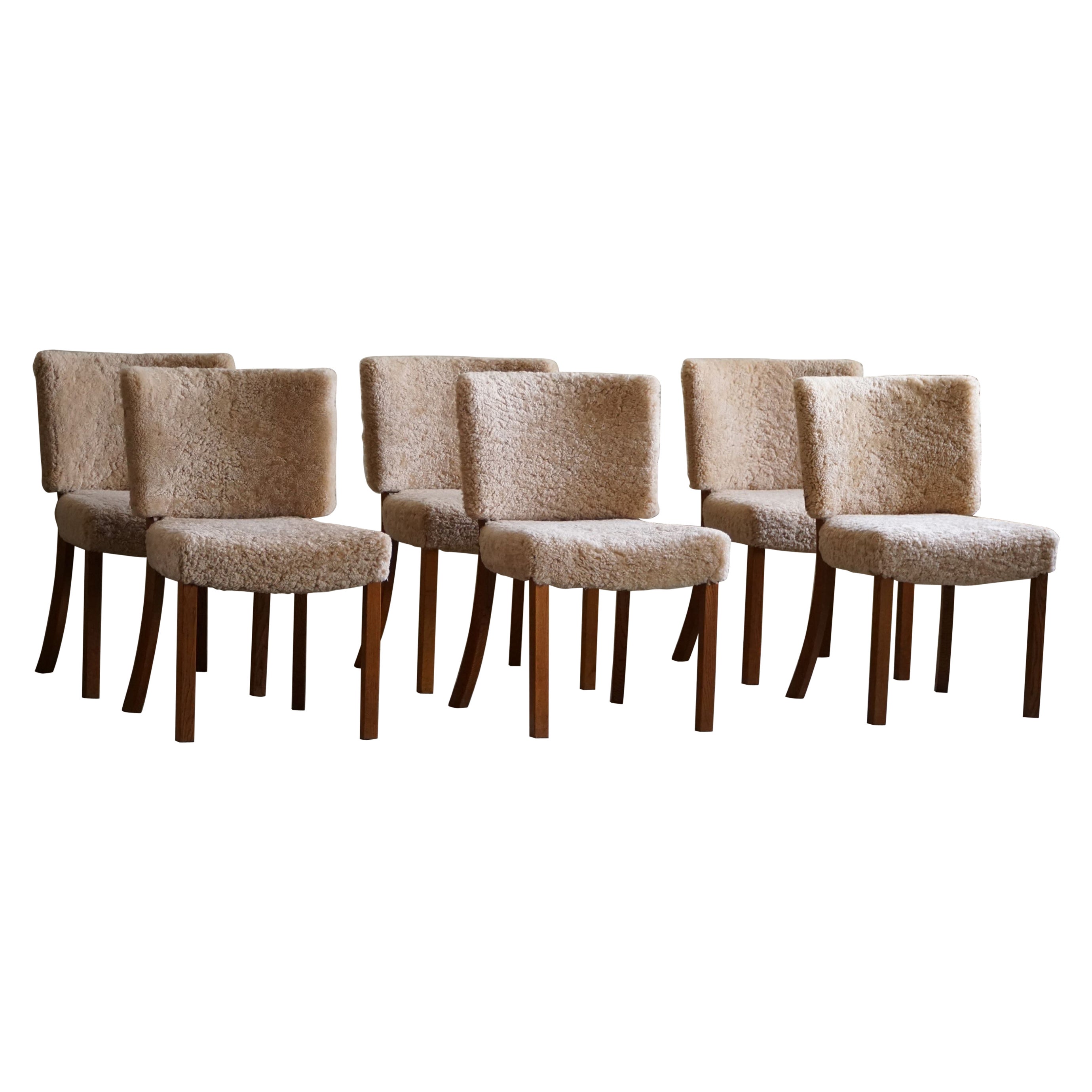 A set of 6 Dining Chairs in Oak and Lambswool, Danish Modern, Kaj Gottlob, 1950s For Sale