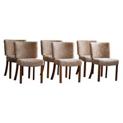 Ensemble de 6 chaises de salle à manger en Oak et laine d'agneau, Danish Modern, Kaj Gottlob, 1950s