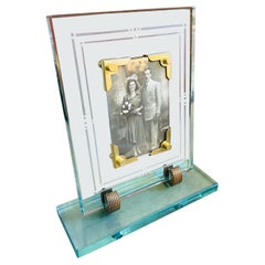 1940s Art Deco Verde Nilo Glass and Brass Picture Frame by Luigi Fontana