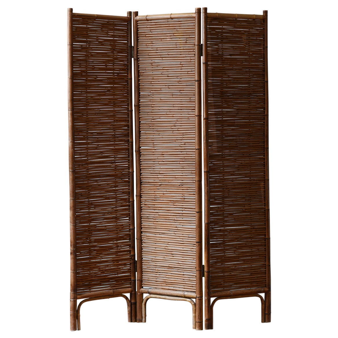 Pair of three-panel rattan screens, 1980 For Sale