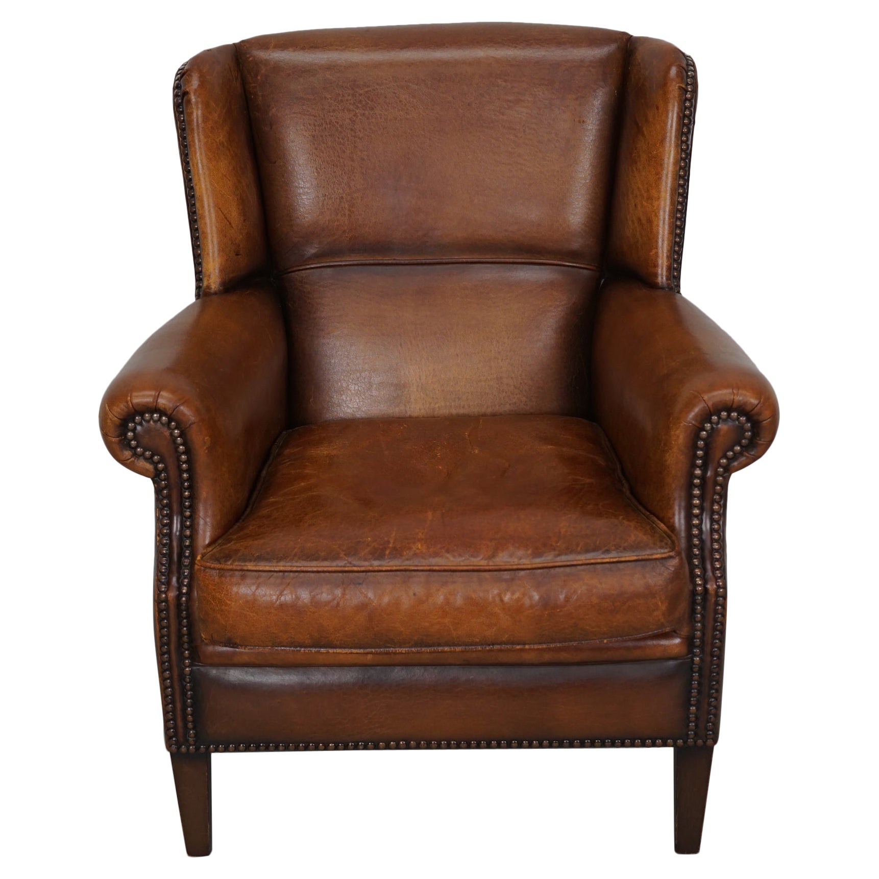Vintage Dutch Cognac Colored Leather Club Chair For Sale