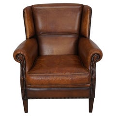 Fauteuil club néerlandais vintage en cuir de couleur cognac