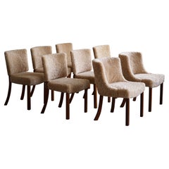 Retro A set of 8 Dining Chairs in Oak and Lambswool, Danish Modern, Kaj Gottlob, 1950s