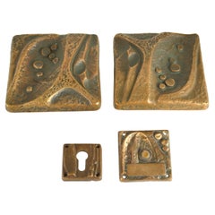 Brutalist Bronze Door Handles, Bel and Key Hole with Organic Relief