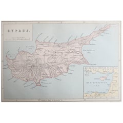 Original Antique Map of Cyprus. Circa 1880