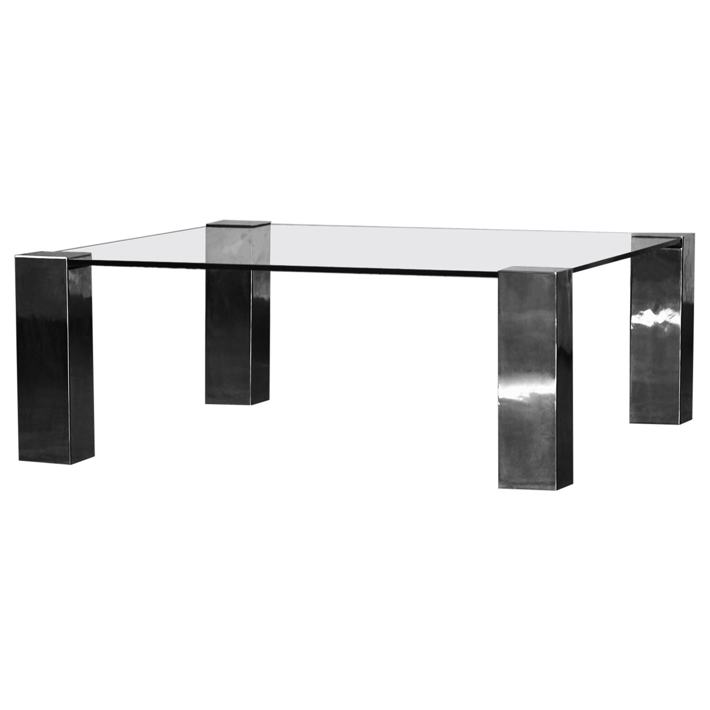 Willy Rizzo coffee table in chromed metal and dark glass. For Sale