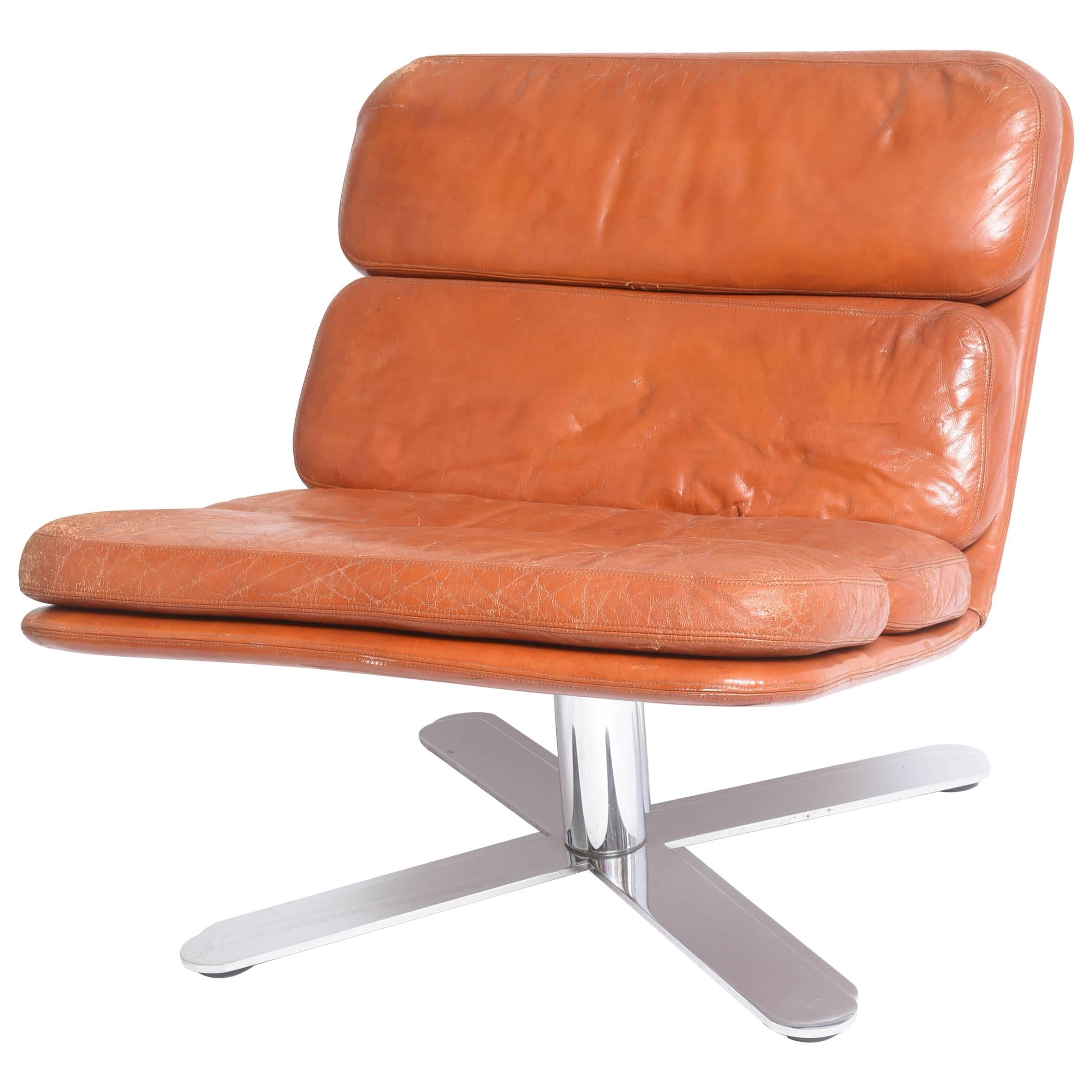 Mid-Century Modern John Follis "Solo" Chrome, Leather Lounge Chair by Fortress