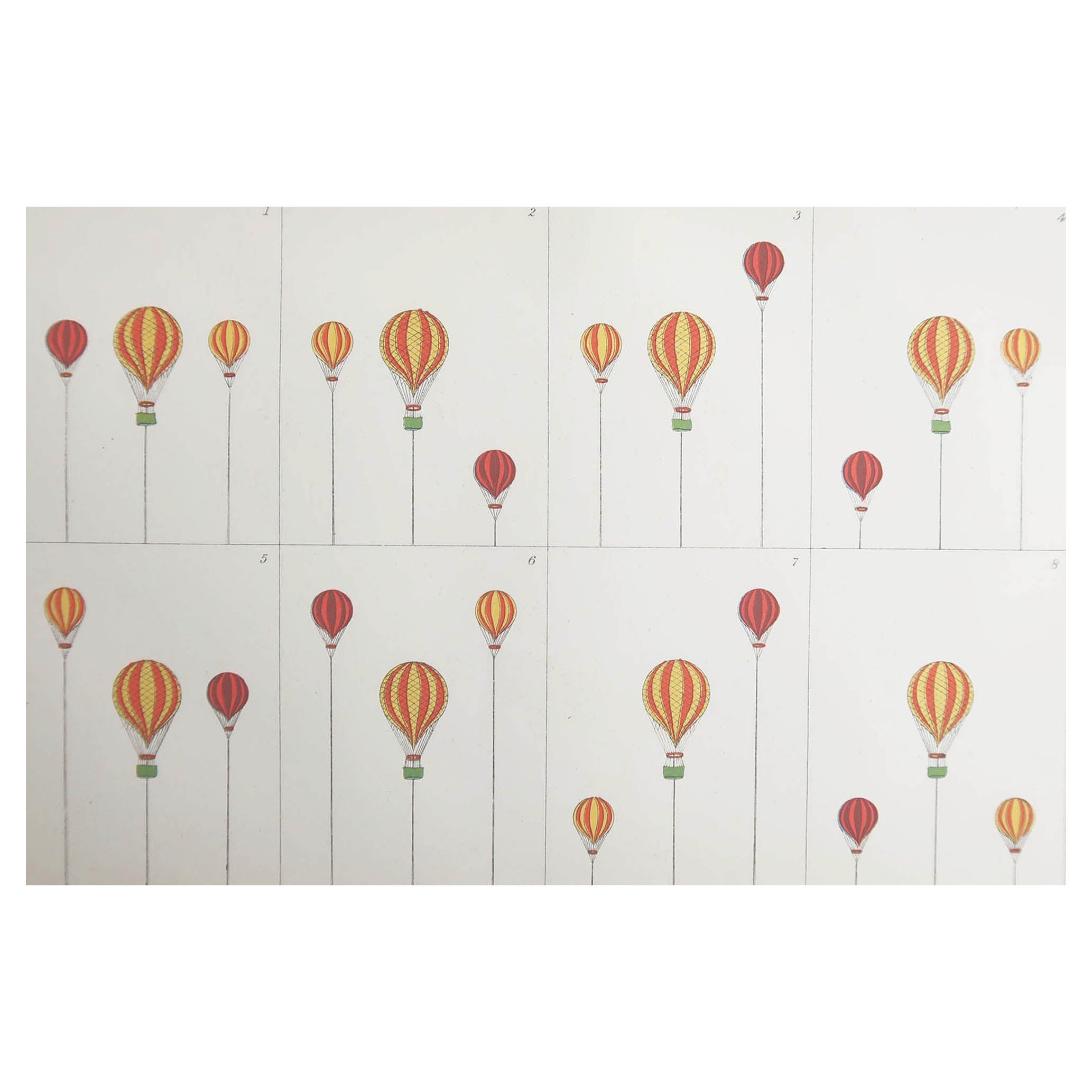   Impression ancienne originale de ballons d'aviation chaude, vers 1880 en vente