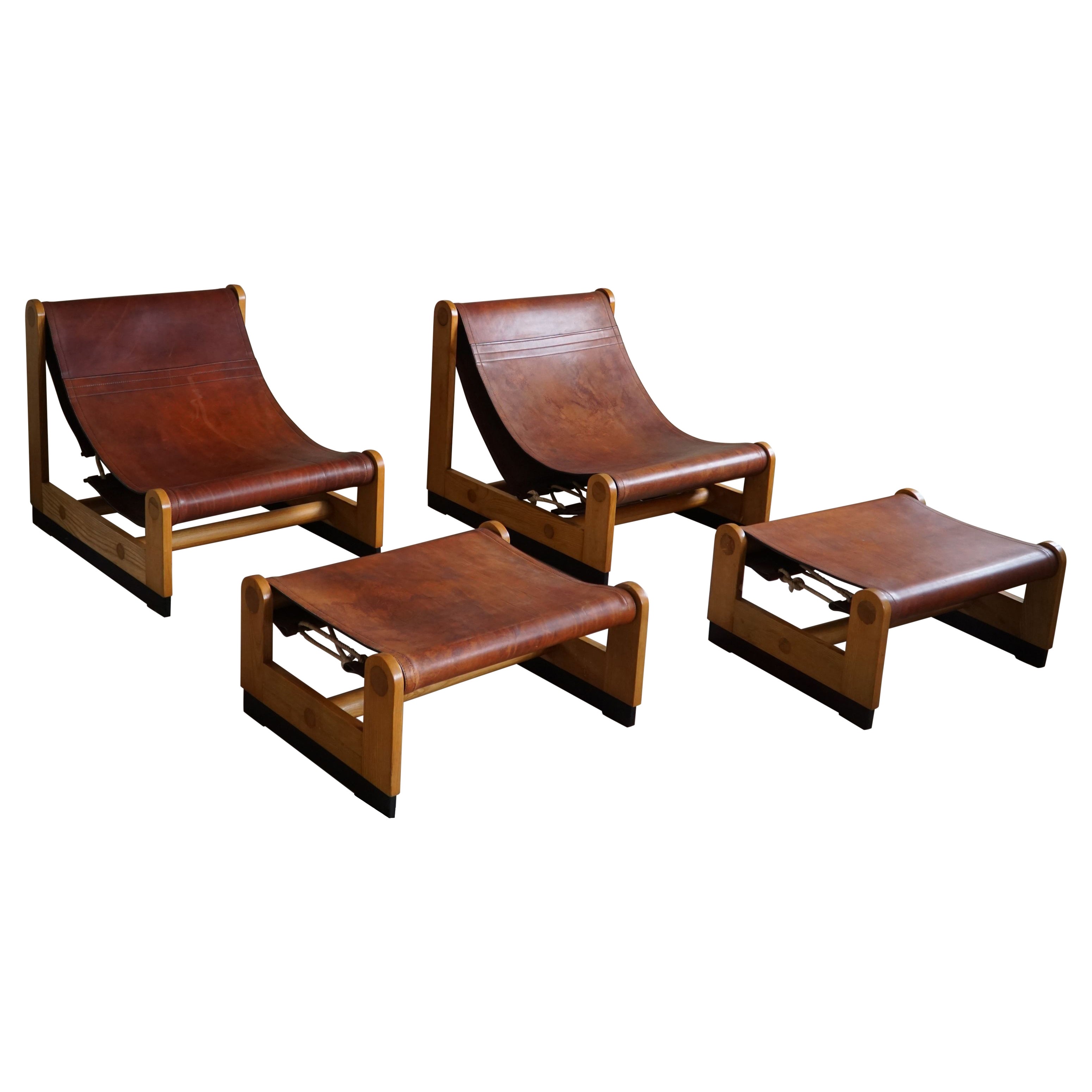 Francesco Lucianetti, Lounge Chairs in Leather & Elm, Italian Modern, 1960s For Sale
