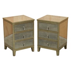 Vintage PAIR OF FEATHER & BLACK GATSBY MiRRORED BEDSIDE TABLES MATCHING DRAWERS AVAILABL