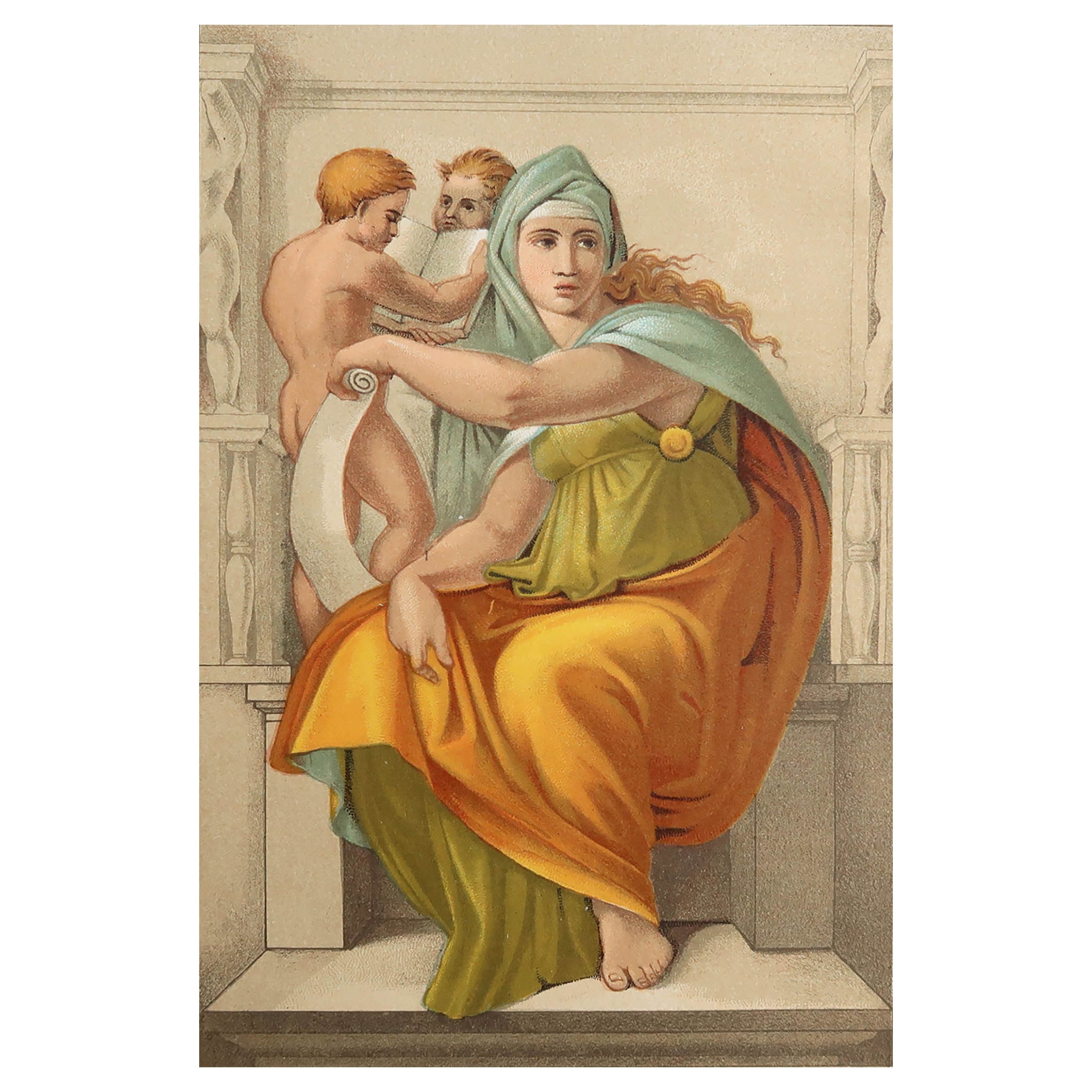   Original Antique Print of a Fresco By Michelangelo, C.1880 For Sale