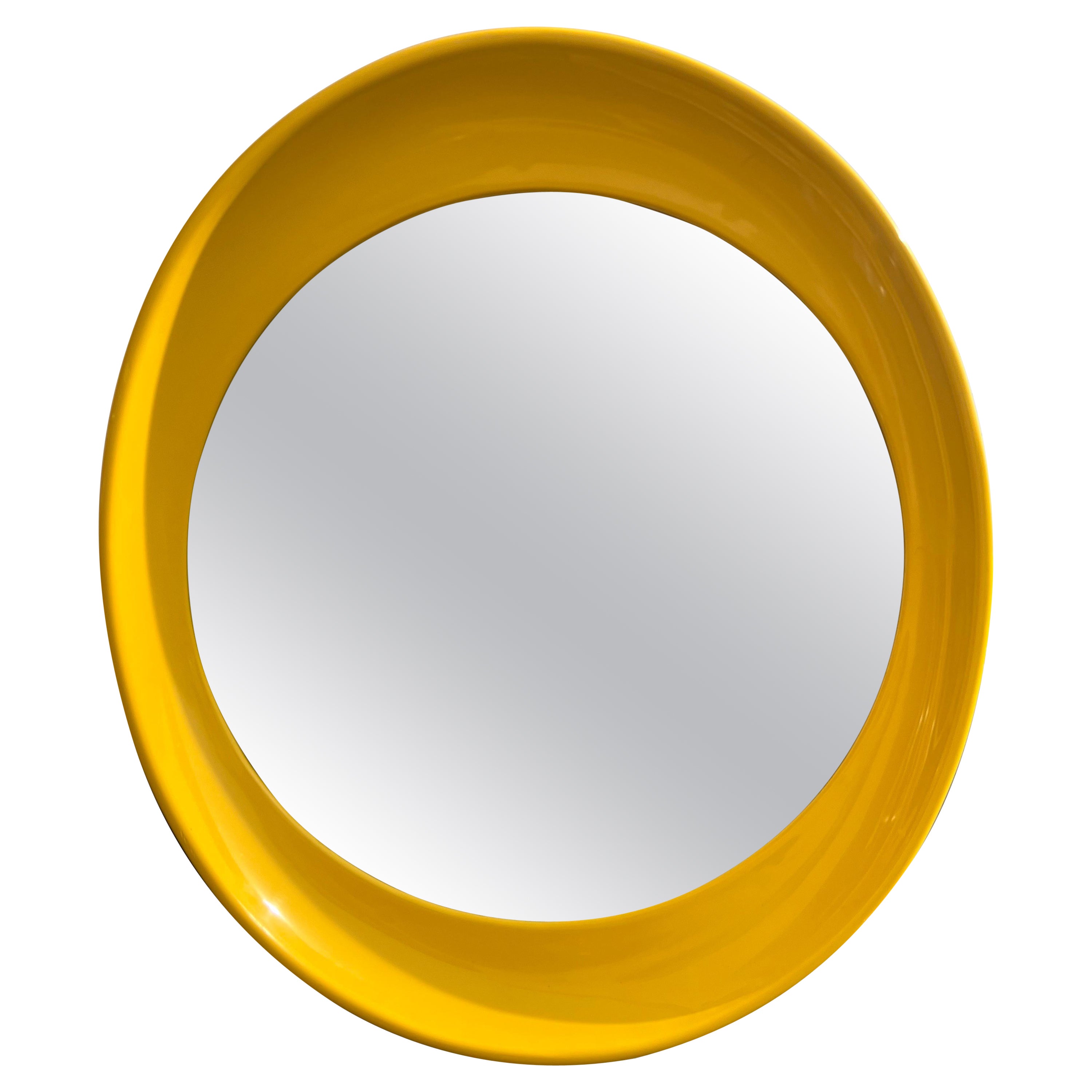 1970’s Space Age Pop Art Yellow Plastic Curved Mirror For Sale