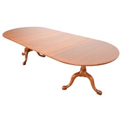 Vintage Henkel Harris Georgian Solid Cherry Wood Double Pedestal Extension Dining Table