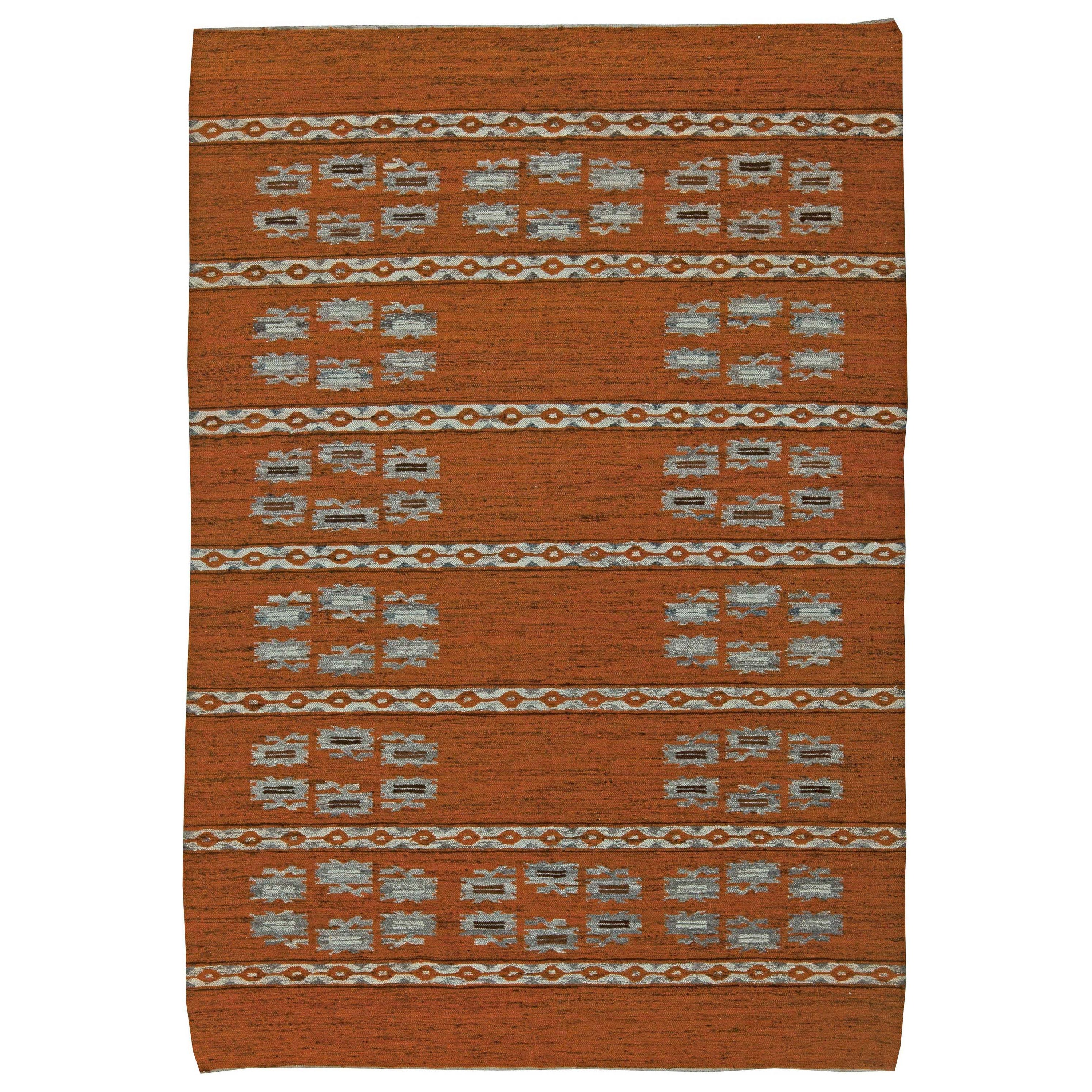 Tapis suédois en laine tissée à plat, de couleur Brown, du milieu du XXe siècle