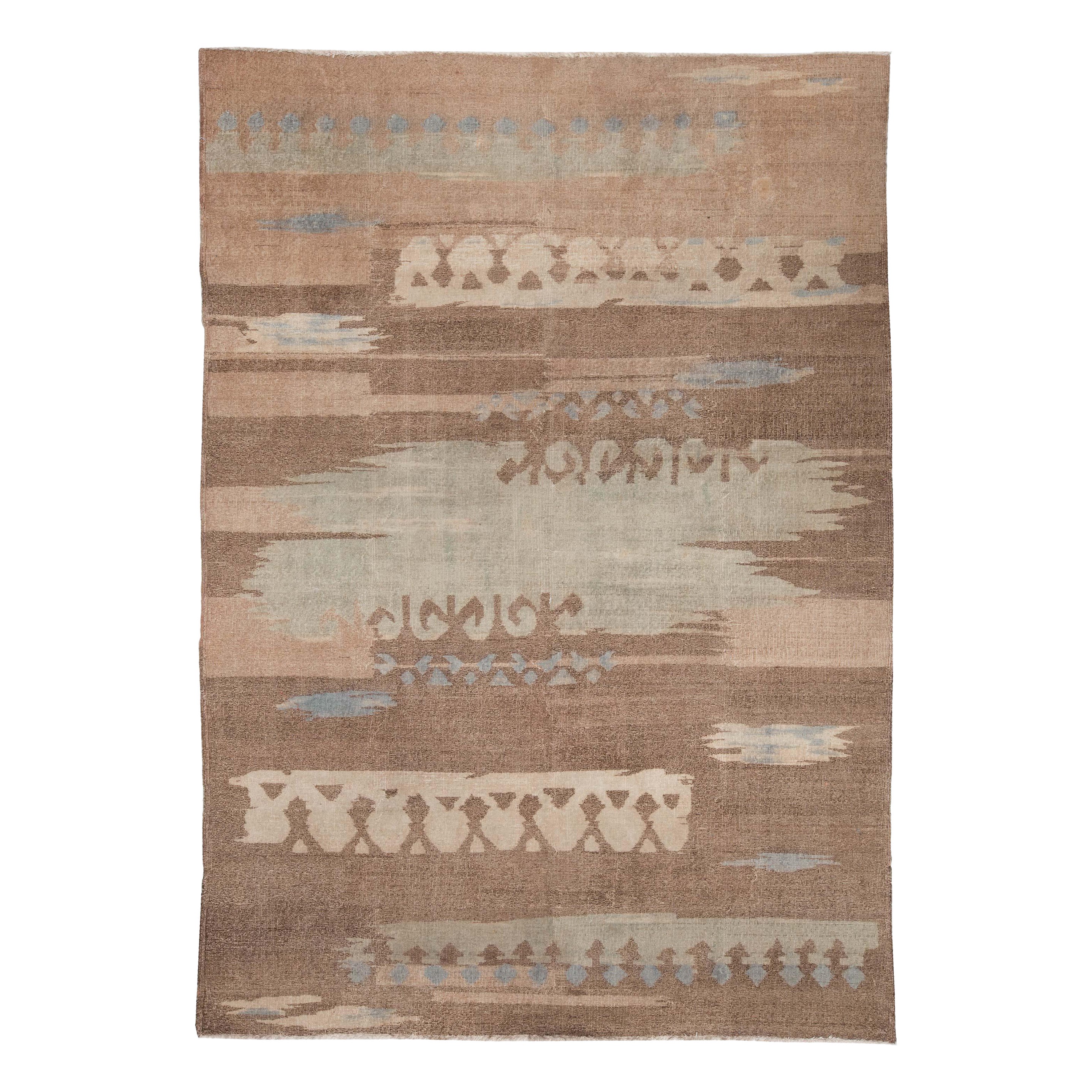 French Art Deco Brown Handmade Wool Rug For Sale