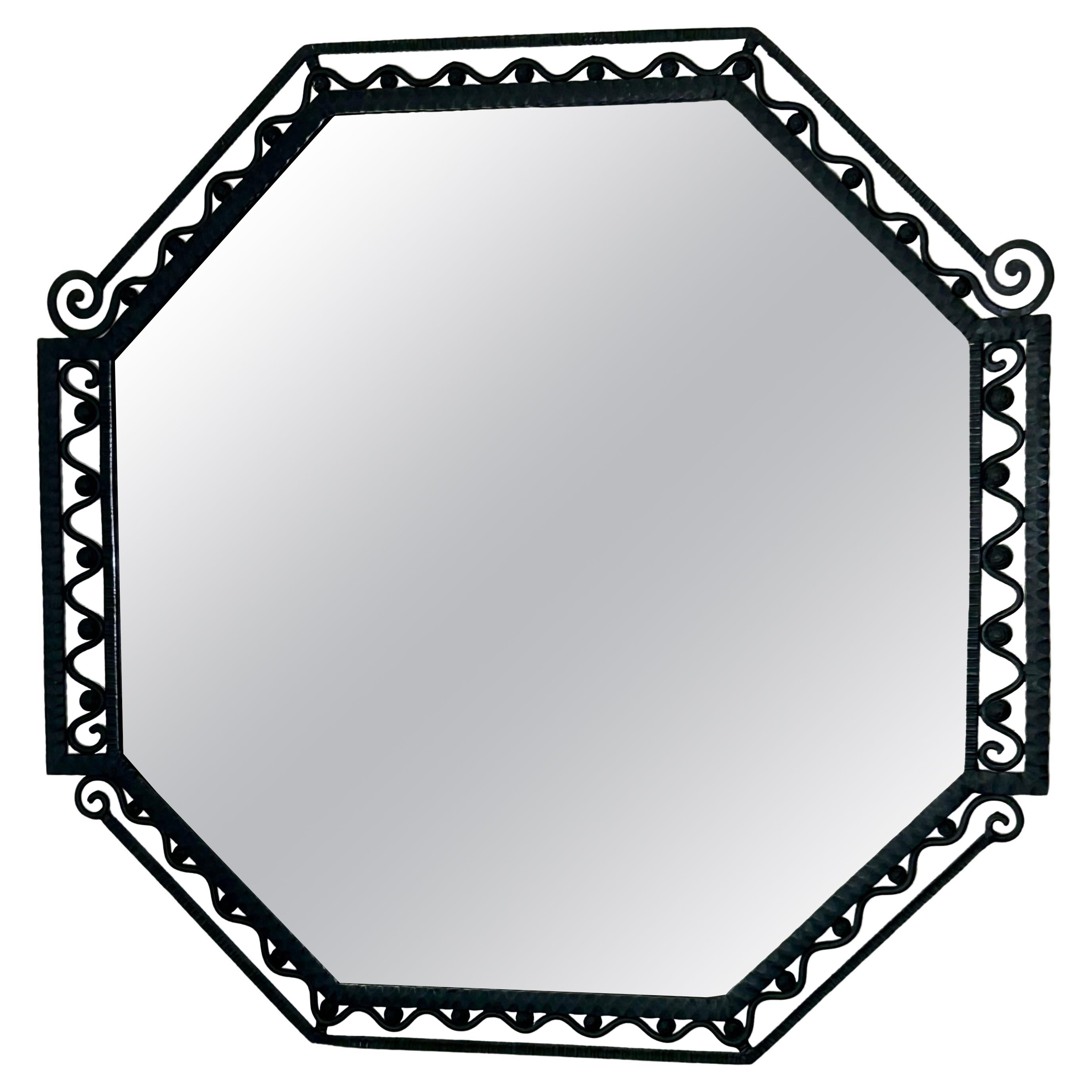 Octagonal Hammered-Framed Wall Mirror For Sale