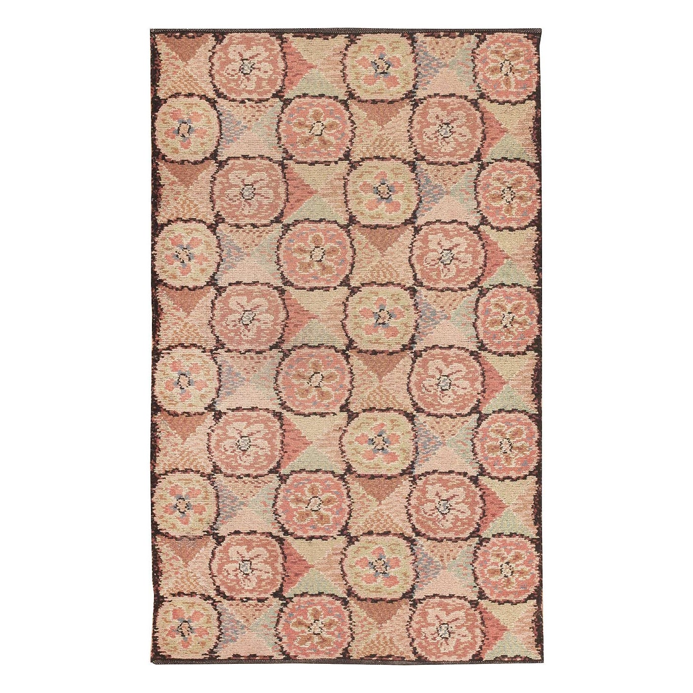 Preciosa Alfombra Art Decó Europea Vintage de Tamaño Pequeño 3'4" x 3'11