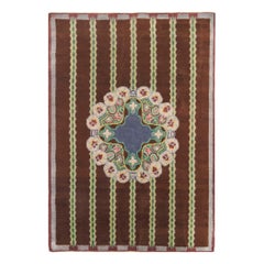 Used French Art Deco Brown, Green Handmade Wool Rug