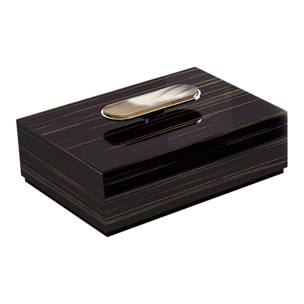 Priora Box in glossy ebony with detail in Corno Italiano, Mod. 2409 For Sale