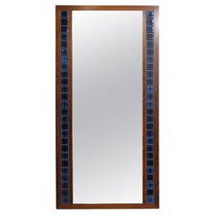 Vintage Danish Rosewood Mirror with Blue Tiles