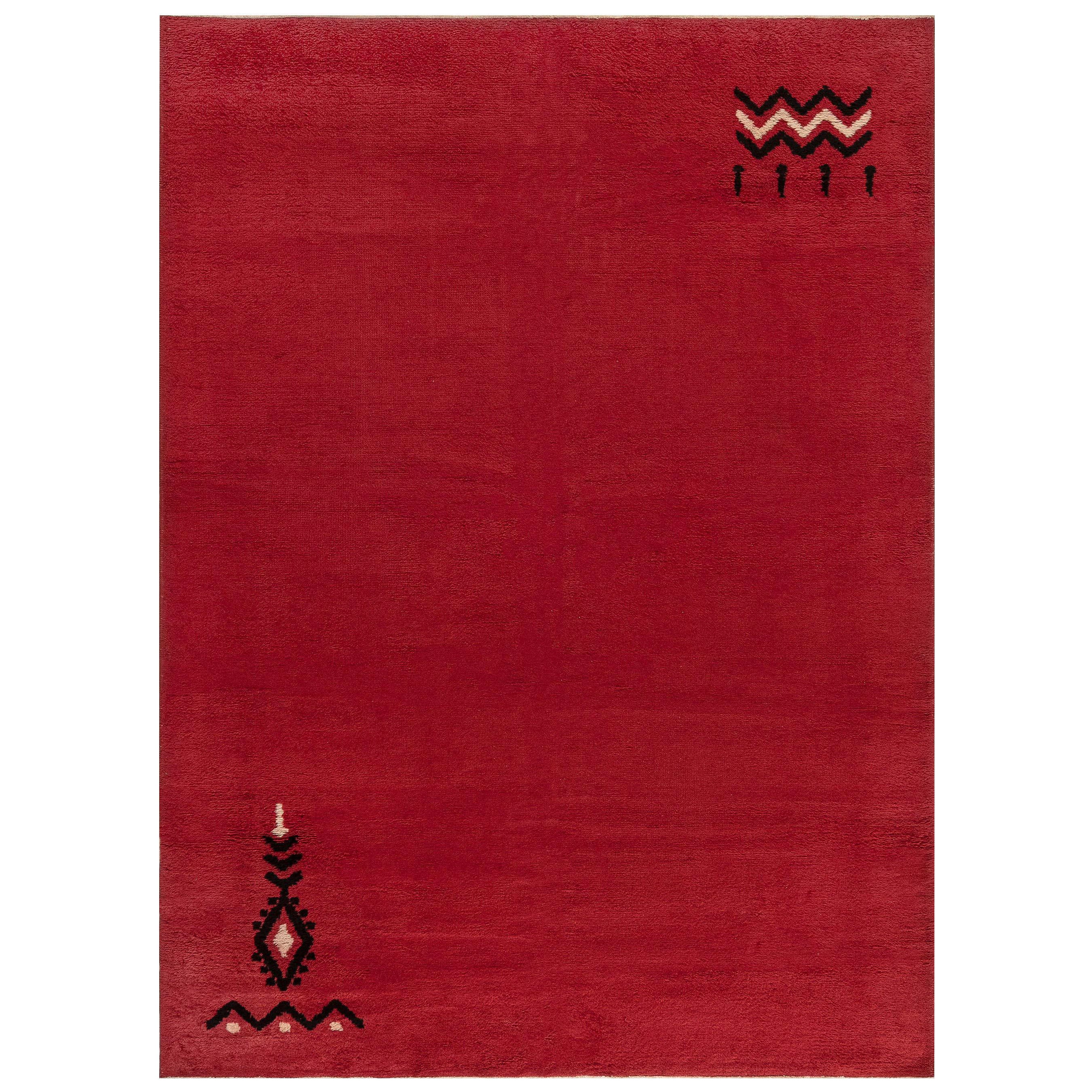 Anfang des 20. Jahrhunderts Vintage Französisch Art Deco Rot Hand geknüpft Wolle Teppich im Angebot