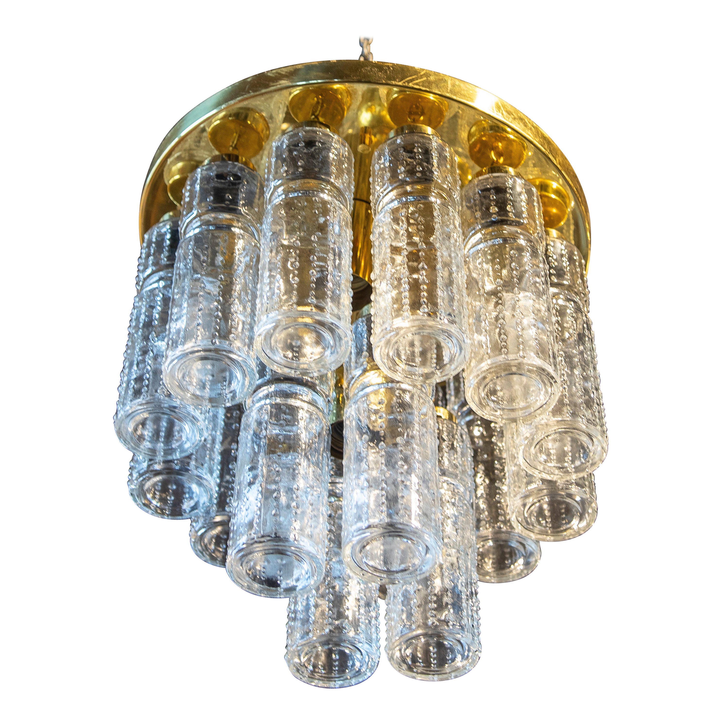 Italian Lamp Composed of Elongated Crystals and Gilded Metal Structure For Sale