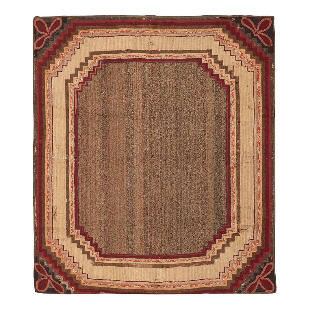 Beautiful Small Antique American Hooked Rug 4'11" x 5'8"