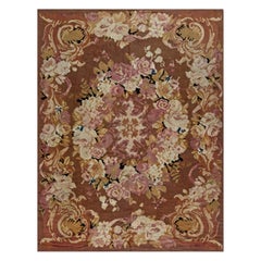 1900s Französisch Aubusson Floral Handmade Wolle Teppich